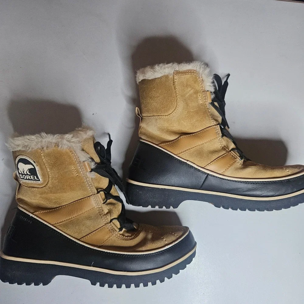 Sorel Tivoli II Tan Black Faux Fur Waterproof Winter Boots NL2089-373 Womens 9